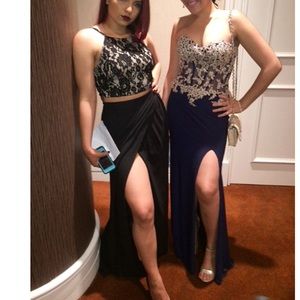 Lace Halter Crop Top and Maxi Skirt Set gown